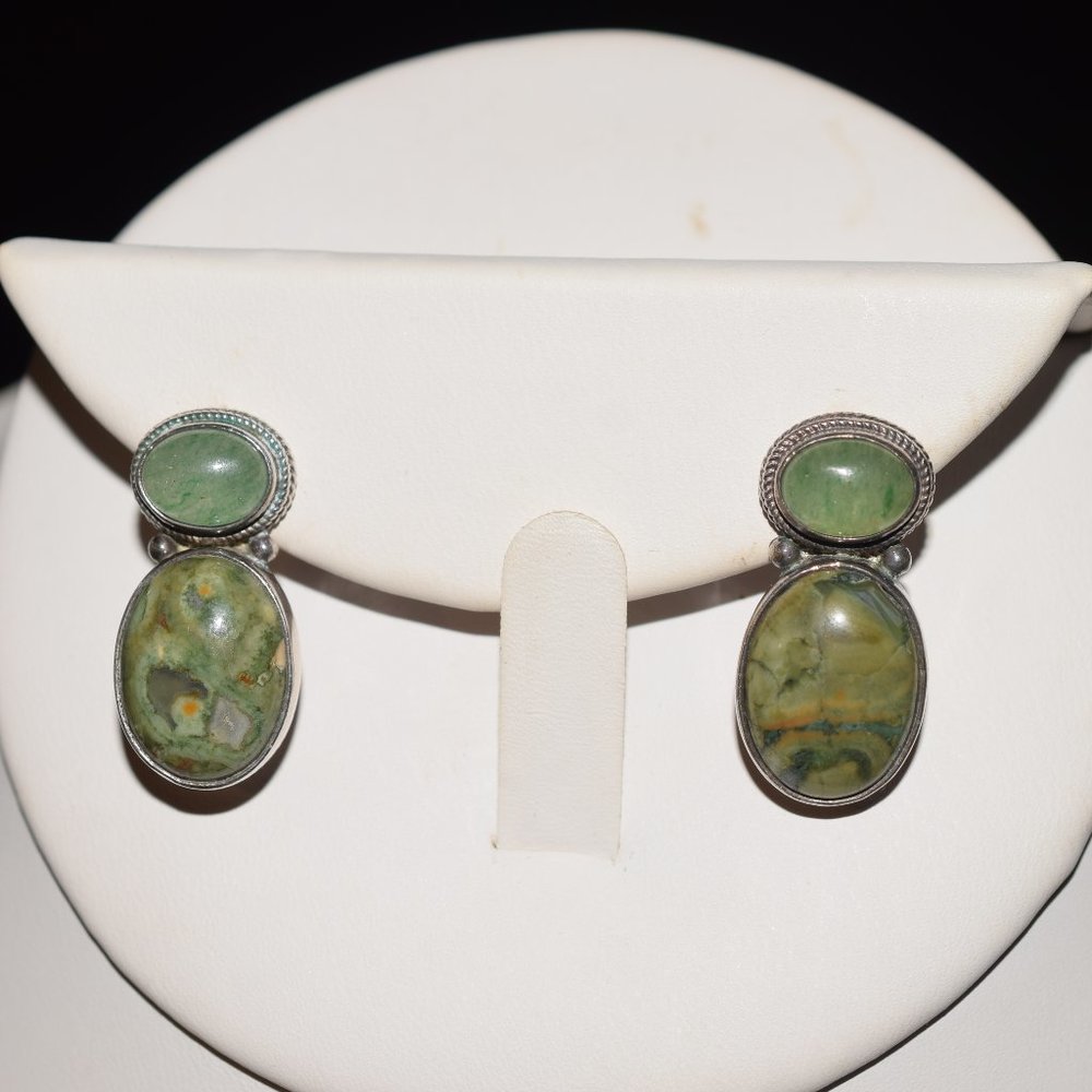 925 Designer Janice Girardi Jade & Jasper Earrings